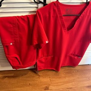 Figs Red Scrub Top and Pants Set